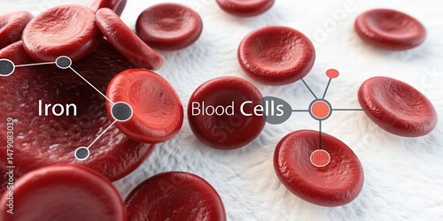 Obraz na płótnie Microscopic Red Blood Cells & Iron - Medical illustration w salonie