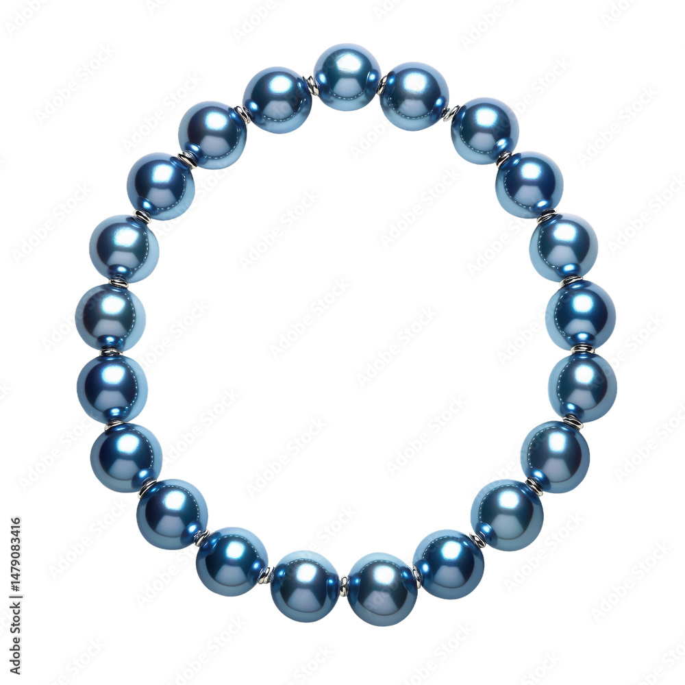 Elegant blue pearl necklace, top view, arranged in circular shape, isolated on transparent background Elegant blue pearl necklace, top view, arranged in circular shape, isolated on transparent background