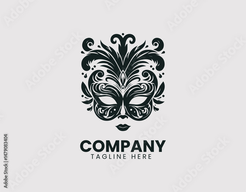 Elegant Black and White Venetian Masks Ornate Details Vector Logo Design, Ornate Black White Venetian Masks Elegant Details Vector Logo, Stylish Black and White Venetian Masks Intricate Details Illust