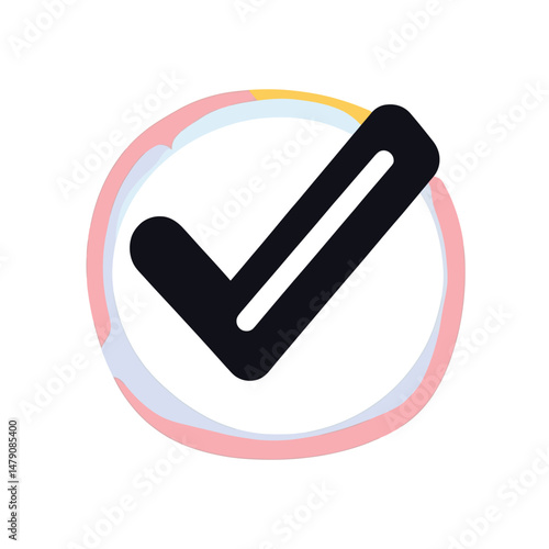 Black Checkmark Icon Inside Multicolor Abstract Circular Outline Symbolizing Approval Confirmation Verification Success Concept Vector Illustration Flat Design on White Background