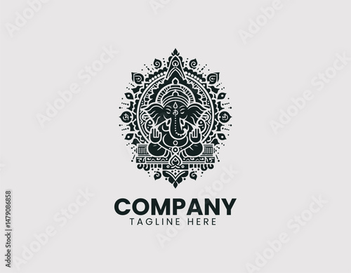 Revered Lord Ganesha with Divine Symbols Traditional Patterns Vector Logo Design, Honorable Hindu God Ganesha Divine Symbols Traditional Vector Logo, Respected Lord Ganesha Sacred Symbols Traditional 