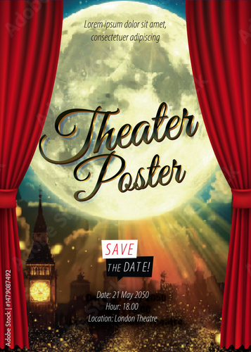 theater poster, jpg - ai, curtain, stage, moon