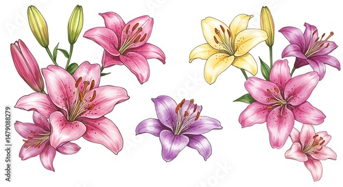 Botanical Lily Elegance: A Watercolor Study in Hues