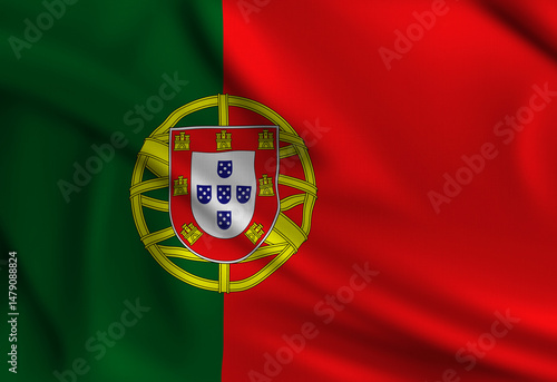 Portugal flag covering the frame is waving in the wind