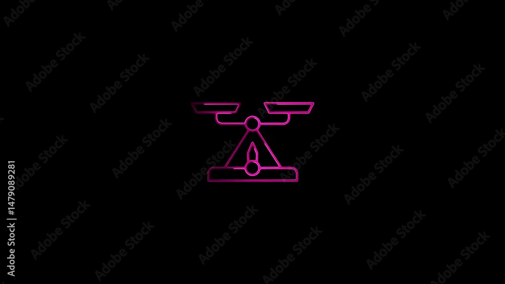 Glowing neon scale icon.HD motion graphic video animation with neon effects.isolated on a black background. Glowing neon scale icon.HD motion graphic video animation with neon effects.isolated on a black background.