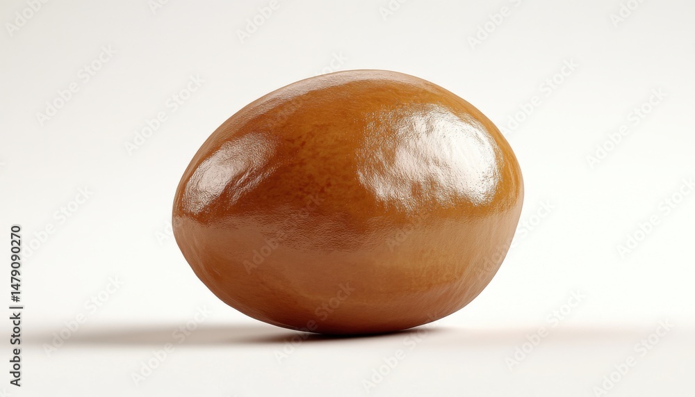 Obraz premium Glossy Amber Egg Shaped Object on White Background