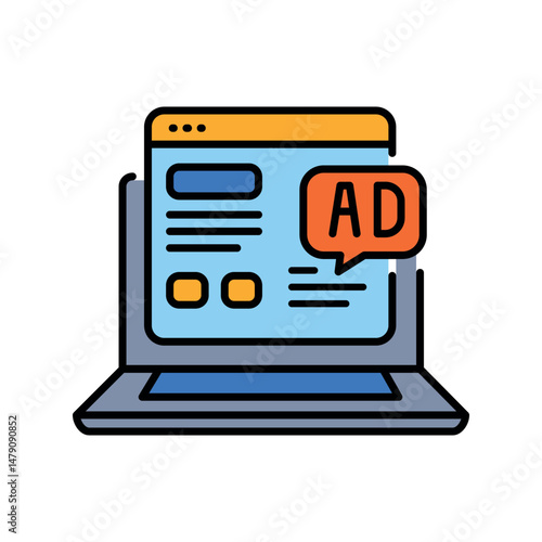 optimization advertising inserts media color line icon for digital and print projects.