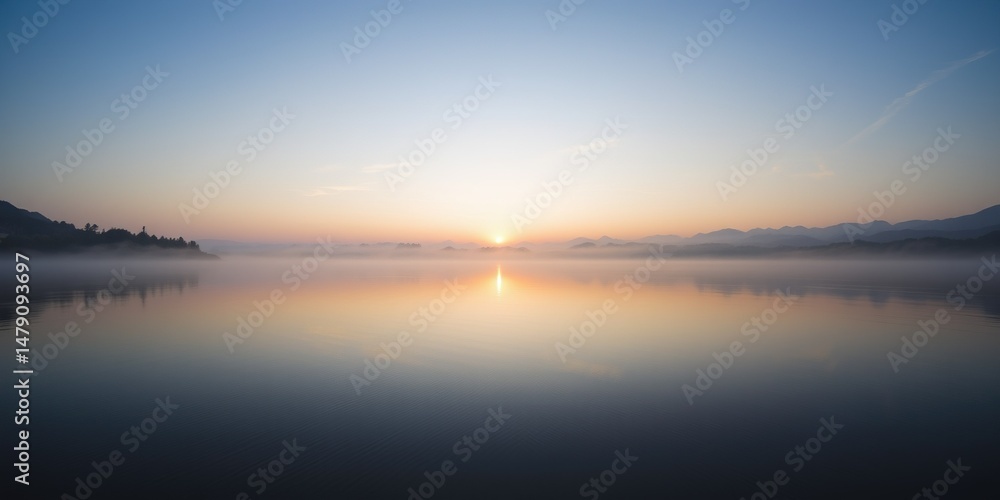 Misty Sunrise over a Calm Lake Misty Sunrise over a Calm Lake