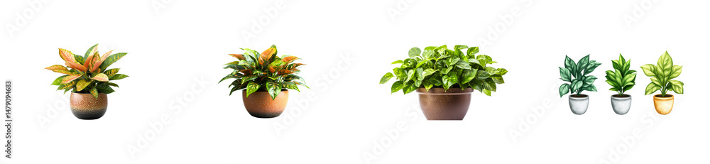 Varied houseplants in pots, domestic decor, isolated, cut out transparent Varied houseplants in pots, domestic decor, isolated, cut out transparent