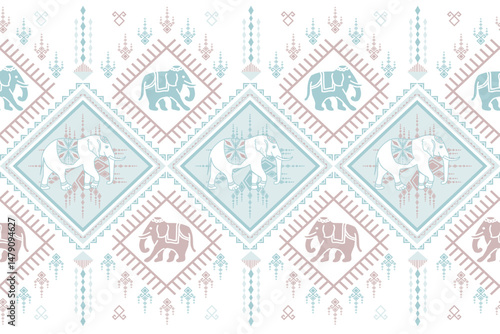 popular elephant pattern in asian style this elephant graphic is fashionable in thailand india and south east asia and this elephant and baby elephant can be for textile industry and any package 