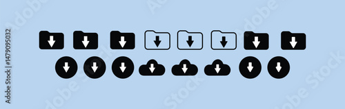 Download line icon set. Download Button Set Vector 