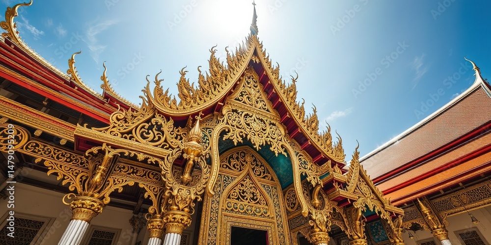 Fototapeta premium Ornate Wat Jee Kong Temple Decorations, Thailand