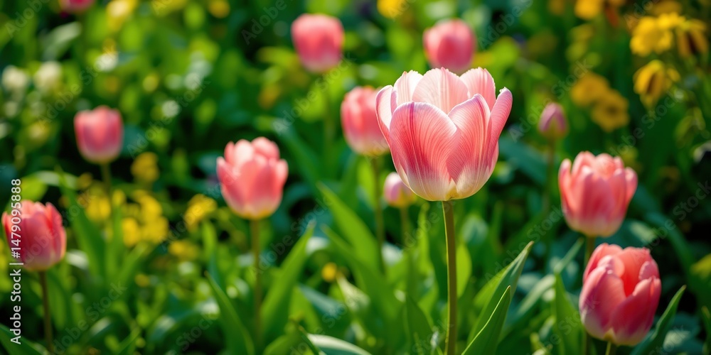 Obraz premium Pink Tulip Blossom in Summer Garden, Romantic Nature Scene
