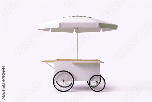 White Food Cart with Parasol for Street Food Business