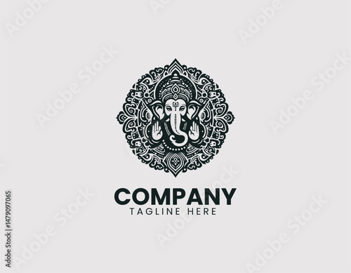 Revered Lord Ganesha with Divine Symbols Traditional Patterns Vector Logo Design, Honorable Hindu God Ganesha Divine Symbols Traditional Vector Logo, Respected Lord Ganesha Sacred Symbols Traditional 