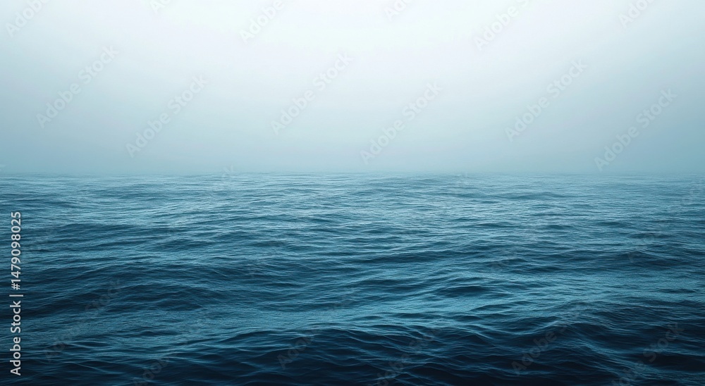Fototapeta premium Moody Dark Blue Ocean Under Misty Light Blue Sky
