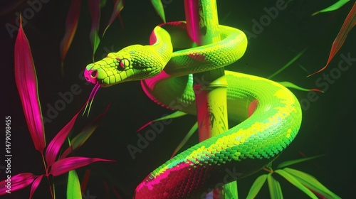 Neon Green Snake in Jungle