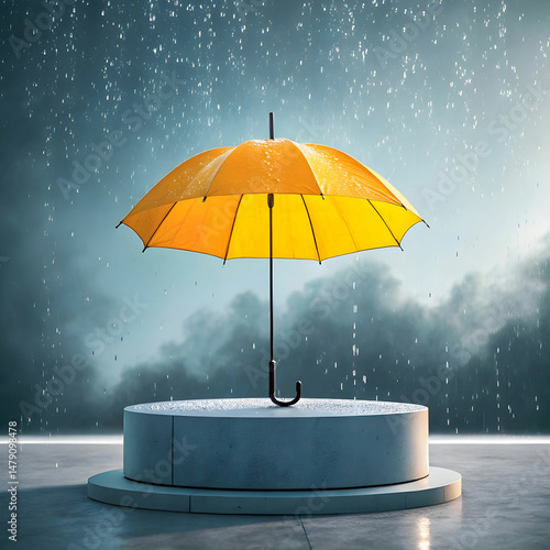 isolated umbrella with podium for product placemen
