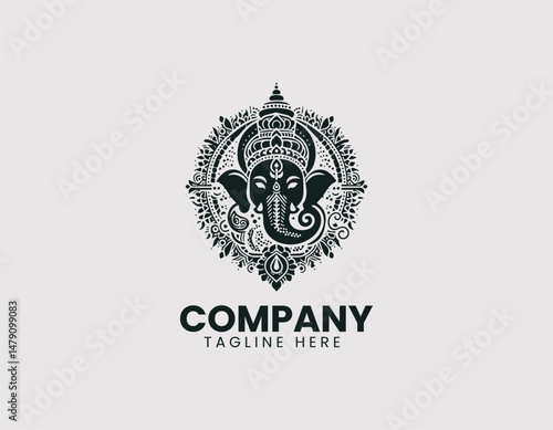 Revered Lord Ganesha with Divine Symbols Traditional Patterns Vector Logo Design, Honorable Hindu God Ganesha Divine Symbols Traditional Vector Logo, Respected Lord Ganesha Sacred Symbols Traditional 