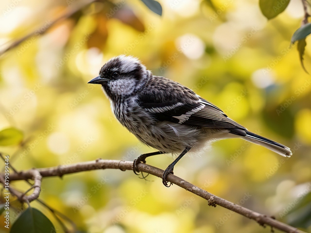 Fototapeta premium Sparrow's Serene Perch in Nature's Embrace