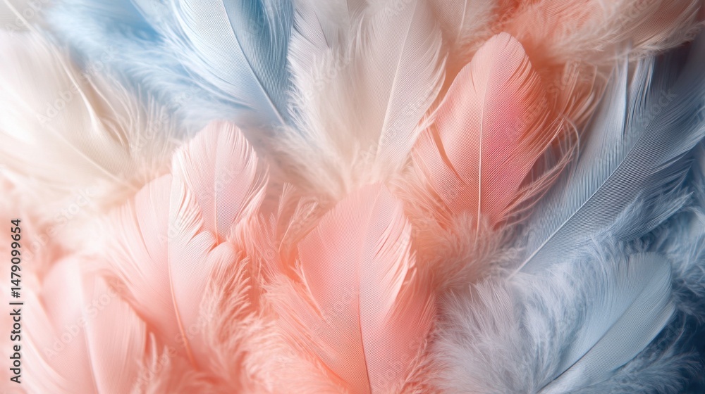 Fototapeta premium Pastel Pink and Blue Feathers Soft Texture Background