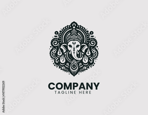 Revered Lord Ganesha with Divine Symbols Traditional Patterns Vector Logo Design, Honorable Hindu God Ganesha Divine Symbols Traditional Vector Logo, Respected Lord Ganesha Sacred Symbols Traditional 