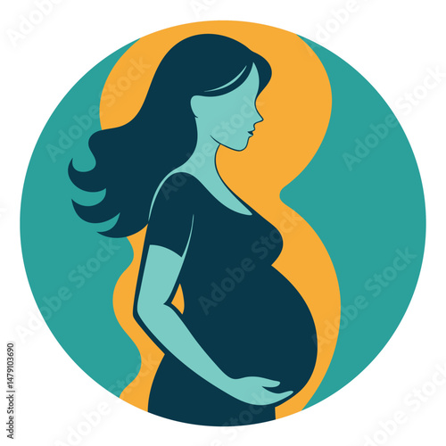 Pregnant Woman Holding Tummy Vector Design