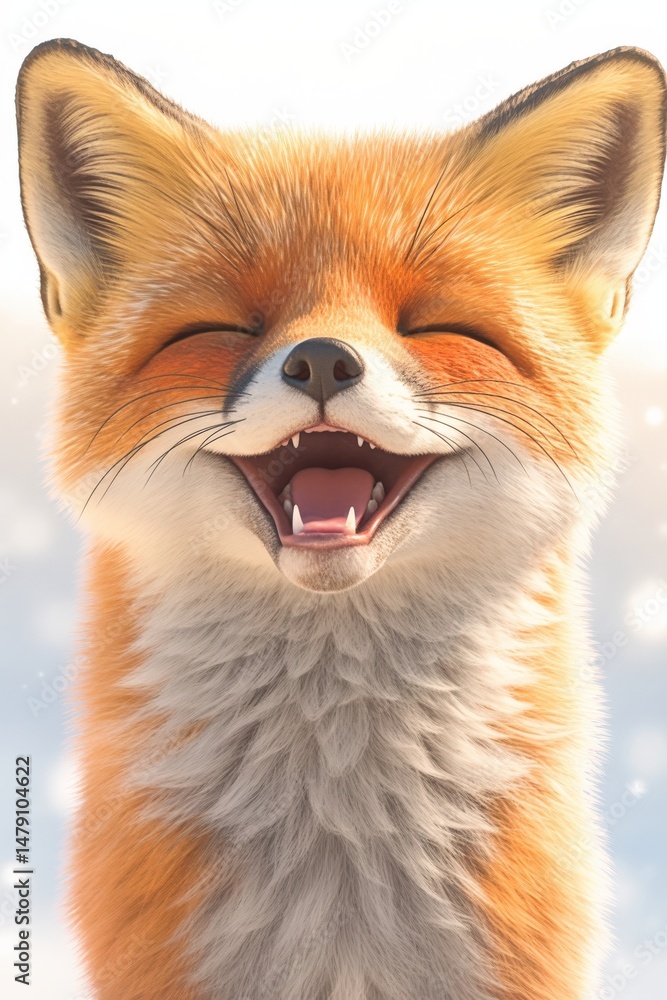 Fototapeta premium A cheerful fox with a bright smile, basking in soft light