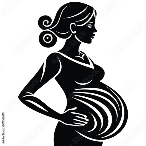 Pregnant Lady Holding Belly Vector Graphic