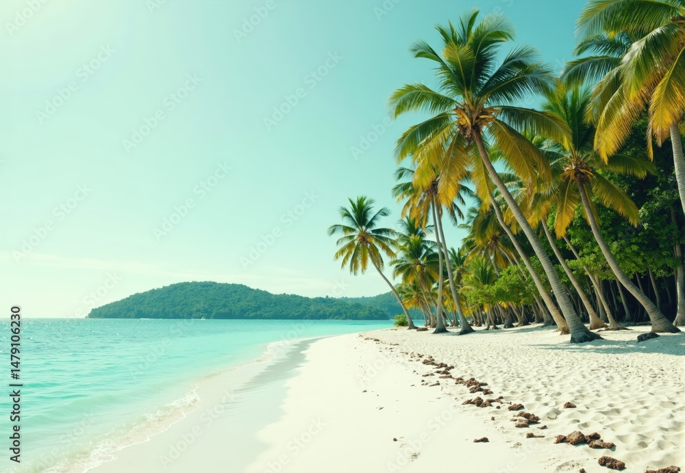Obraz premium A Tropical Beach with Palm Trees and Turquoise Water
