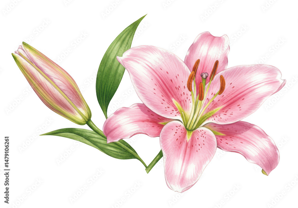 Fototapeta premium Pink lily flower isolated on transparent background
