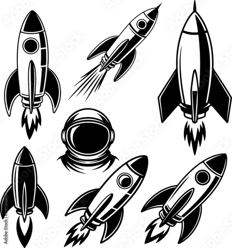 Space rocket icon. Design element for logo, label, emblem, sign, brand mark. Vector illustration.