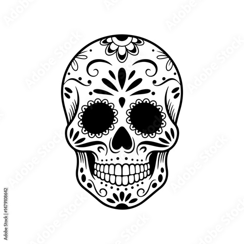 Illustration of mexican sugar skull. Day of the dead. Dia de los muertos. Vector illustration