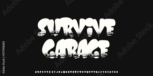 Alphabet Original Handwritten Bold Groovy Art Work Font With Rough Texture, Grunge style, Uppercase and Number,Design for urban,movie,film,sport,clothing,band music.Vector illustration