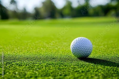 Golf shots on a wide golf course by a professional golfer from side view and close up view