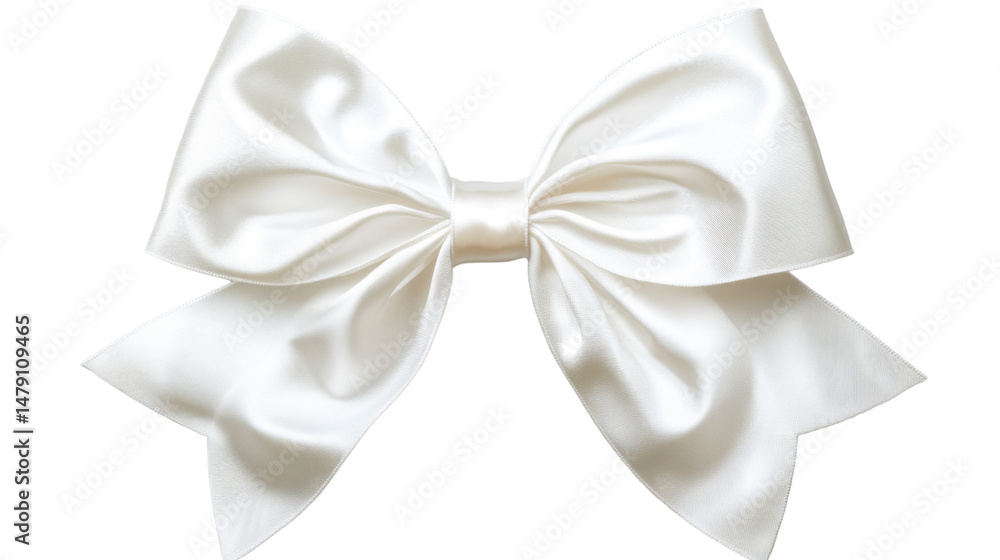 Naklejka premium elegant white satin bow with symmetrical loop on white background