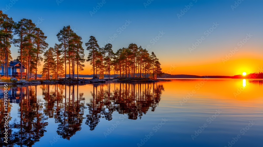 Fototapeta premium a forest river with reflections of trees in calm water