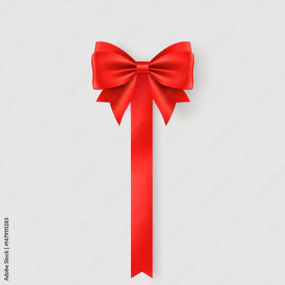 Red ribbon and bow decoration on white background studio shot holiday celebration gift giving design element close up Red ribbon and bow decoration on white background studio shot holiday celebration gift giving design element close up