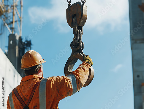 Construction Worker Operating Crane Hook