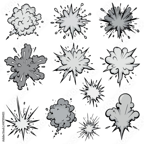 Vsai comic explosions and splatters creating dynamic visual effects