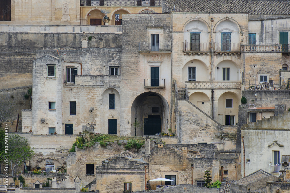 Obraz premium Ancient Stone Houses in Matera, the City of Caves, Basilicata, Italy