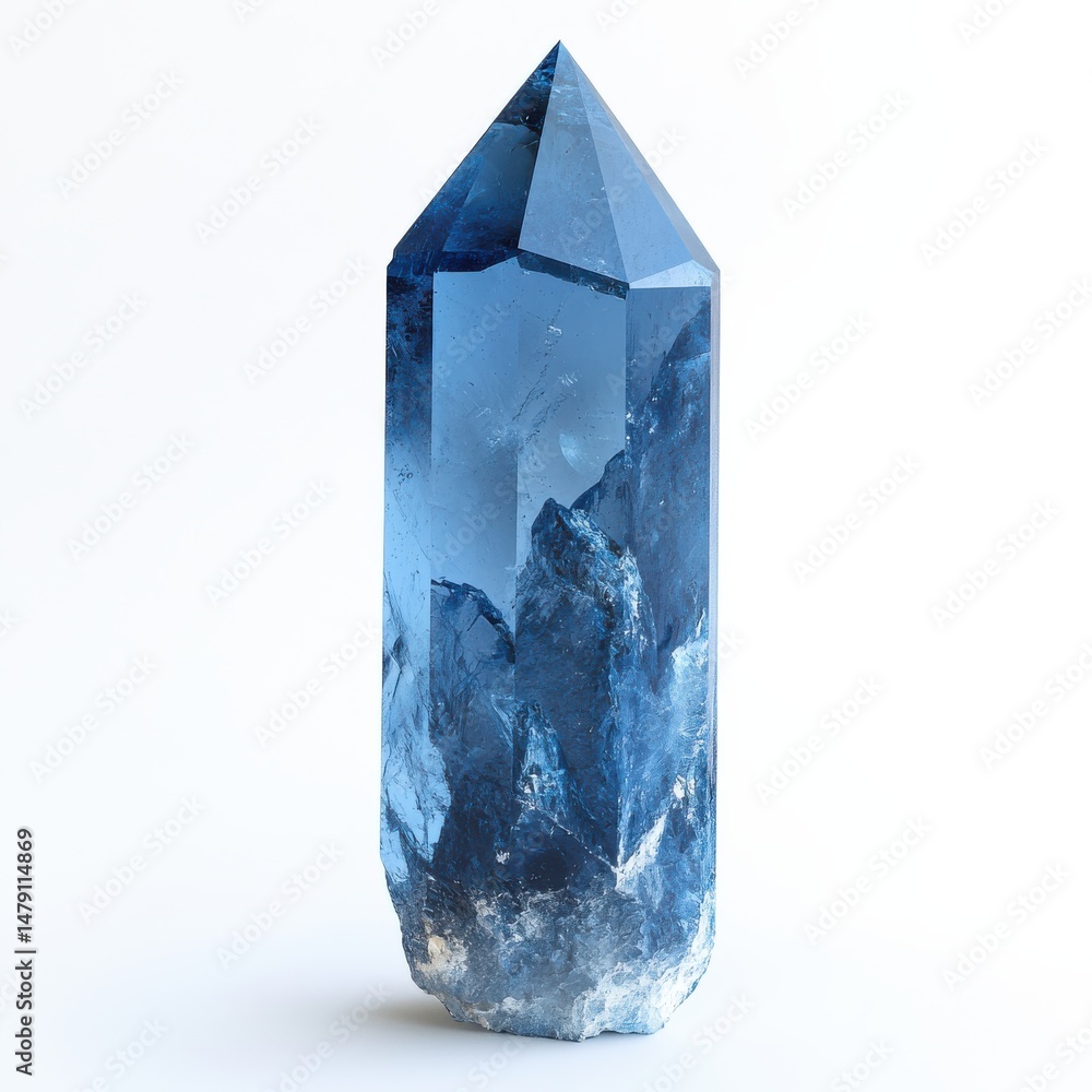Tall Blue Crystal Render Facetted Gem on White Tall Blue Crystal Render Facetted Gem on White