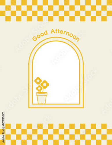 American Diner Style Impressive Window Framed Card Template Yellow / アメリカンダイナー風 印象的な窓 フレームカード テンプレート 黄色