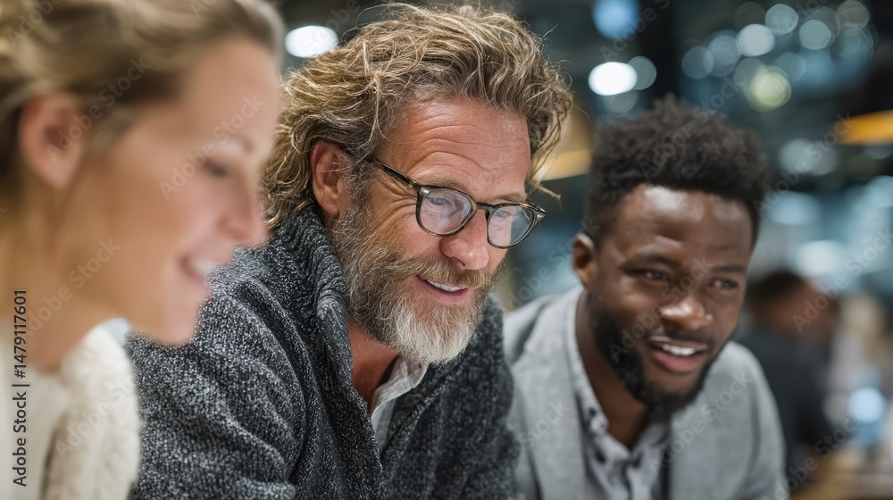 A group of diverse businesspeople working together in a modern office space, focused on innovation. A group of diverse businesspeople working together in a modern office space, focused on innovation.