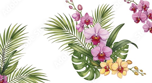 Watercolor Dreams: Tropical Orchids and Palm Fronds