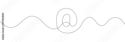 One a at sign social media notification. Black and white monochrome continuous single line art. Email message account profile send illustration sketch outline drawing.