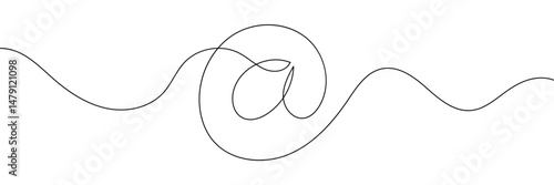 One a at sign social media notification. Black and white monochrome continuous single line art. Email message account profile send illustration sketch outline drawing.