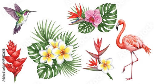 Watercolor Paradise: Vibrant Tropical Flora and Fauna