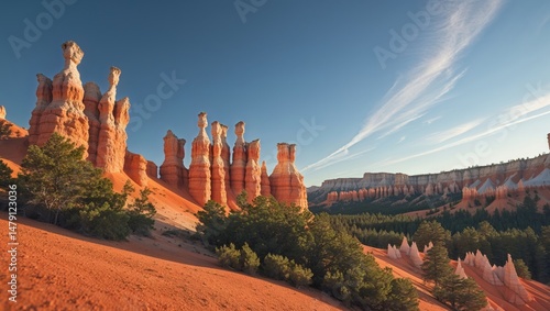Foto Majestic hoodoos landscape with orange hues and lush greenery image