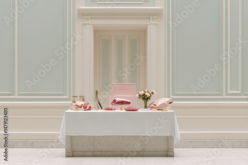 veterinary clinic table showcasing anatomical models medical tools and study materials conveying care and attention